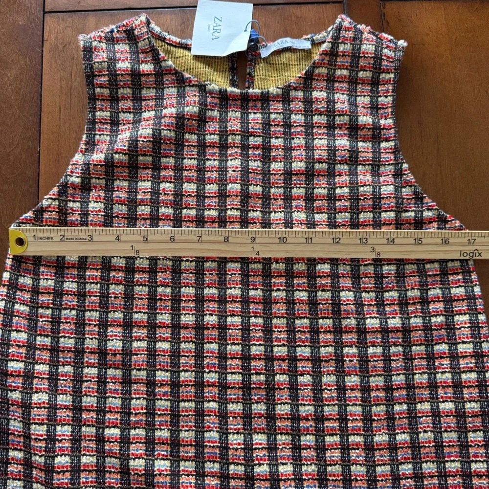 NWT ZARA Plaid Tweed‎ Sleeveless Mini Dress with Pocket Detail Women's Size M
